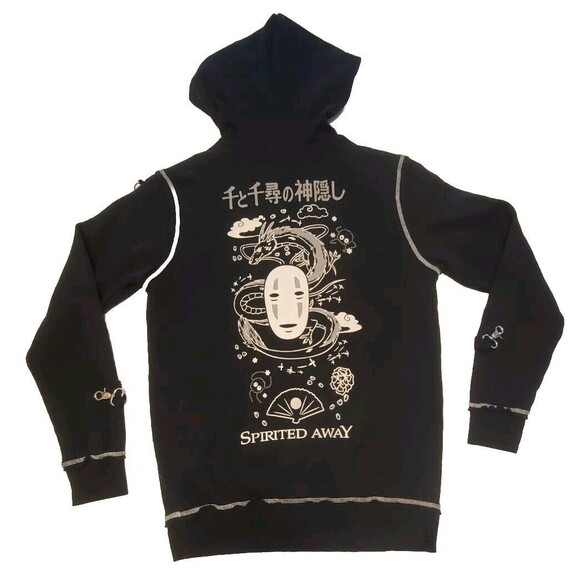 Vtg Studio Ghibli Spirited Away Black Hoodie Metal Chain Drawstring No Face Sz S - Picture 2 of 7